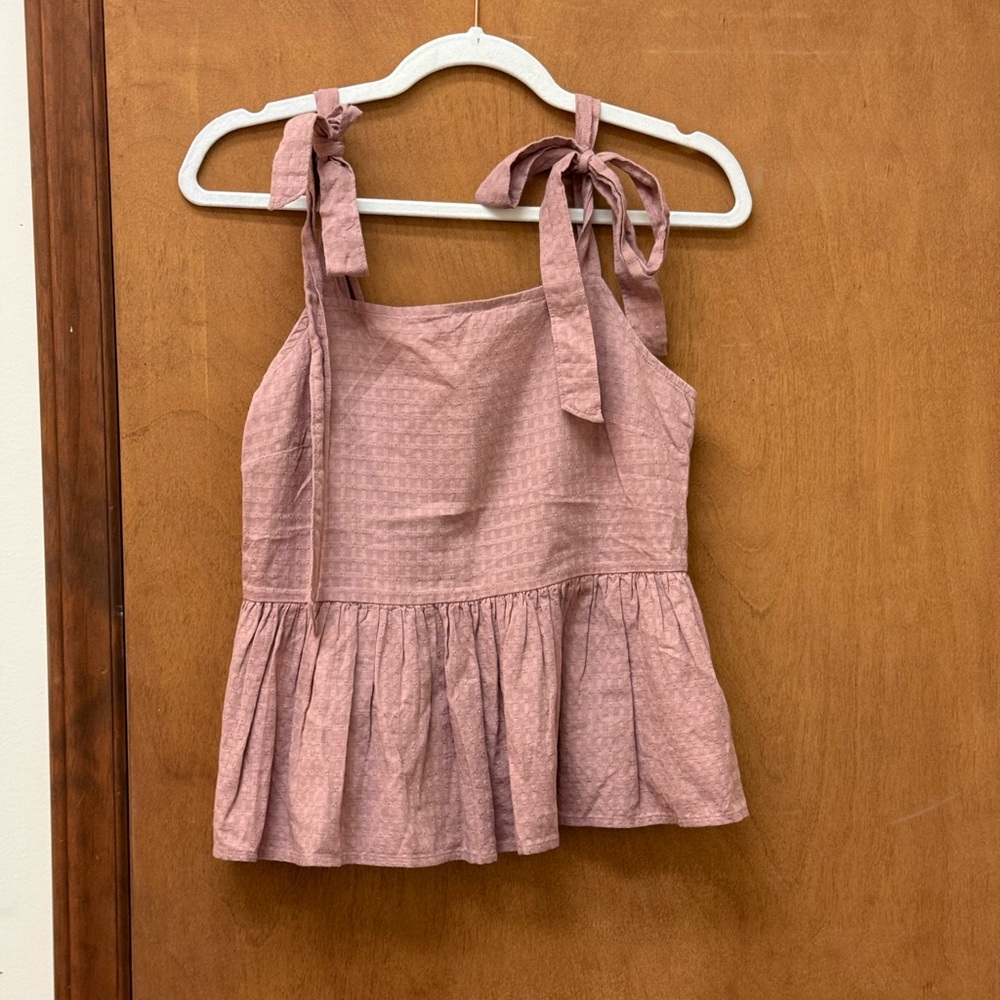 Madewell Pink Tie-Strap Peplum Tank Top